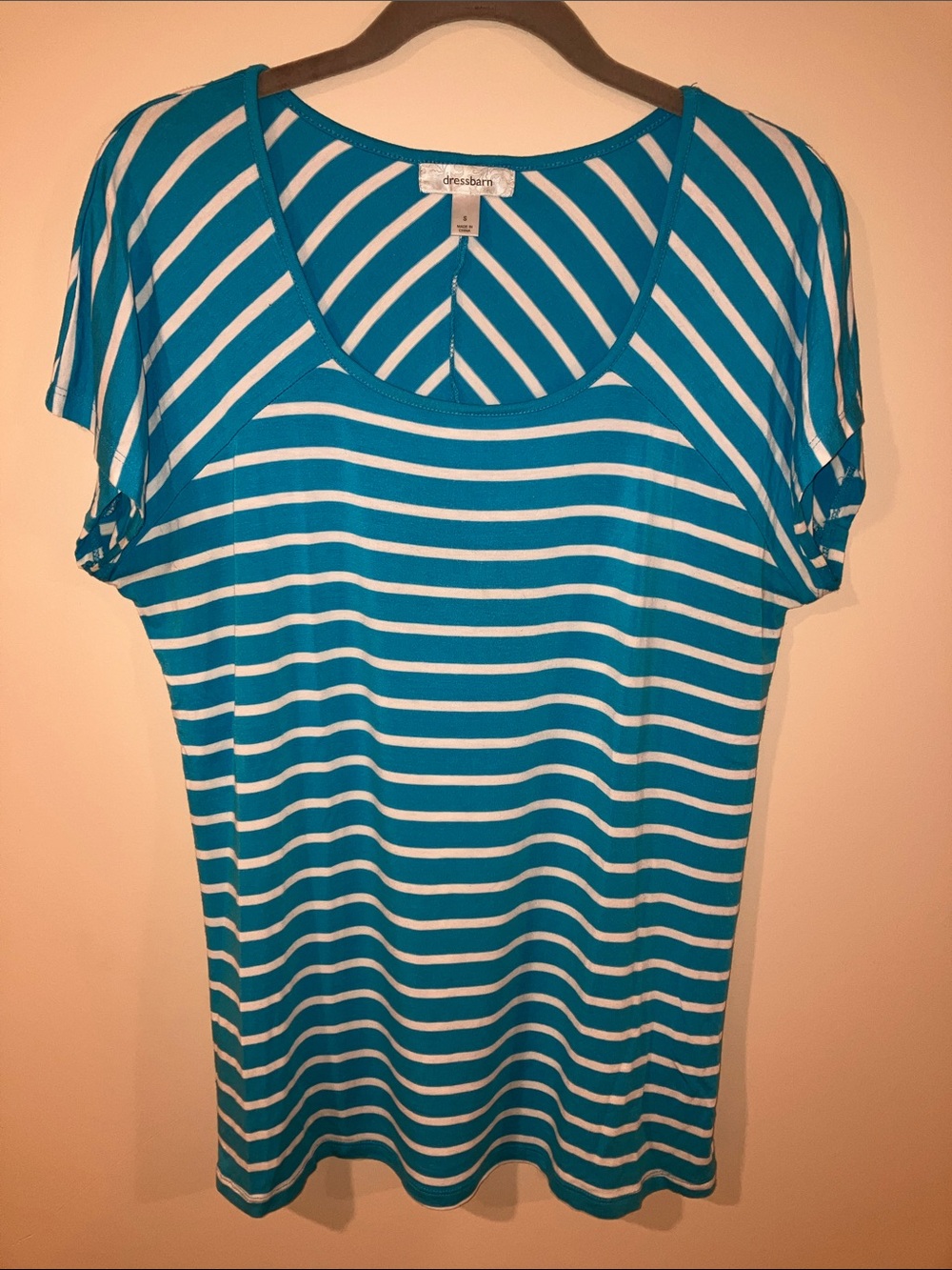 dressbarn Blue & White Striped Scoop Neck Tee